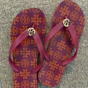 Tory Burch Burgundy and Orange Flip Flops